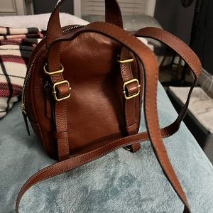 Fossil brown leather mini backpack